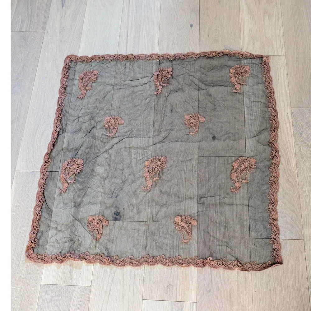 Vintage Sheer Paisley Embroidered Scarf Romantic Boho Cottagecore Dark Academia